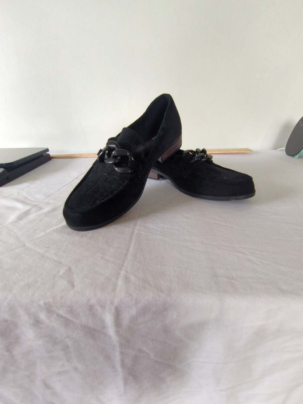 maurices Sasha Chain Loafer Size 9M Black Suede Slip On Block Heel Shoes